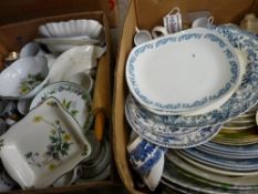 Two boxes of mixed china and pottery tableware