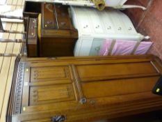 Oak hall robe, oak two drawer telephone seat, both with linenfold decoration and modern single