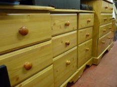 Modern pine effect bedroom suite of pedestal dressing table, a two short over three long drawer