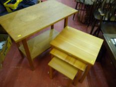 Set of three modern pine side tables and a two tier rectangular side table
