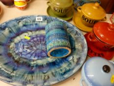 Porthmadog pottery meat plate and a quantity of colourful stoneware soup bowls etc