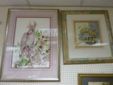 CATHERINE ROLFE framed pen and watercolour study - a parakeet and a mixed media - still life study