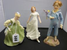 Two Royal Doulton figurines 'Fair Maiden' HN2211, 'Friendship' HN3491 and a Worcester boy 'Parakeet'