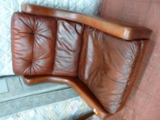 Mid Century red leather effect swivel armchair