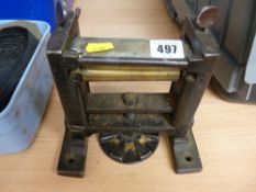 Vintage iron work bench tool, the blade stamped 'T Dimon & Sons' (possibly for shaving leather)