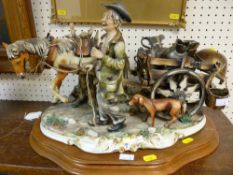 Excellent Capodimonte large size figurine of an old gentleman scrap dealer with his horse and cart