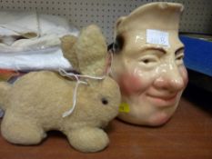 Vintage Chad Valley rabbit and a French Majolica character jug
