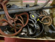 Quantity of horse hames, leathers and brasses