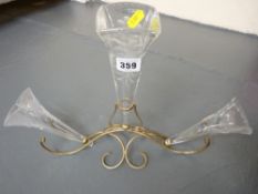 Three glass flute EP epergne stand