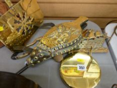 Galleon shaped dinner gong, brass and iron trivet stand etc