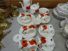 Wedgwood 'Corn Poppy' thirty seven piece tea and coffee service designed by Susie Cooper