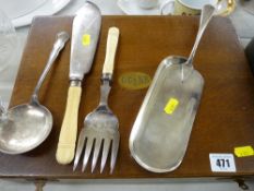 Oak cutlery box and a small quantity of table cutlery