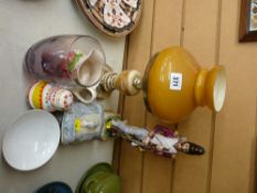 Vintage table lamps, Caithness glass vase, porcelain figure of a uniformed soldier etc