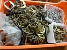 Large quantity of brass and other metal harnessing buckles in numerous sizes