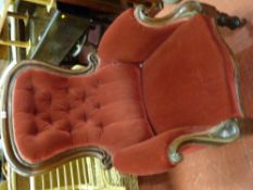 Victorian mahogany spoonback armchair in burgundy buttoned back upholstery