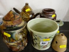 Two Beverley Bell-Hughes pots with covers and a small selection of Studio type pottery