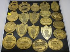 Collection of brass festival showplates and horse brasses