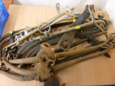 Six pairs of various metal horse hames etc