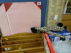 Quantity of desk blotters, treen letter rack and parcel of household items