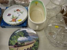 Cut glass bowl and jug, boxed Royal Worcester 'Evesham Vale' flan dish etc
