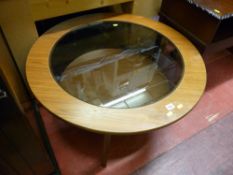 G-Plan style circular glass topped coffee table