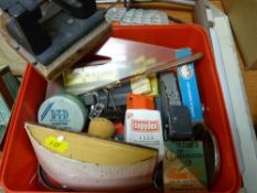 Tin of vintage desk items