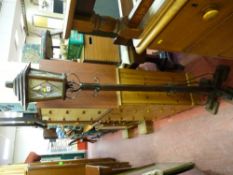 Rustic oak and wrought iron street style standard lamp