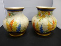 Pair of Bewley pottery hand painted Art Deco vases