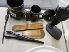 Three items of Prinknash pottery, measuring rule for the 'Belfast Rope Work Company Ltd', a Rabone