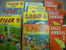 Selection of children's annuals including 'Eagle 2, 4 and 5', 'Tiger & Lion', 1955 dates etc