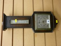 Vintage oak wall barometer with thermometer