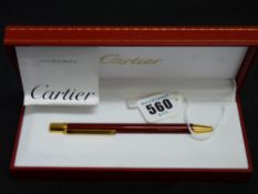 Cased Cartier Stylo Bille Must II twist ballpoint pen, serial no. 593002 with original outer box