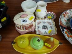Carltonware cruet set, Maling pin dish, Samson style pin dish, two Radford vases etc
