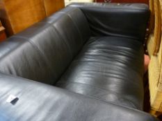 Designer compact two seater black leather effect couch