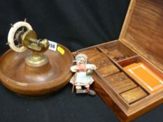 Vintage ship's wheel nutcracker, a modern hardwood and brass inlaid domino and cards compendium