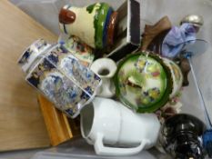 Crate of ornamental pottery and glassware etc