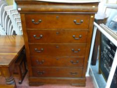 Mahogany effect modern chest of five long drawers