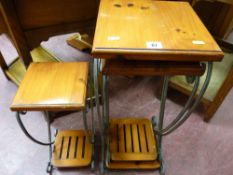 Nest of three wood and iron occasional tables