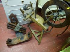 Spinning wheel and a rustic stool