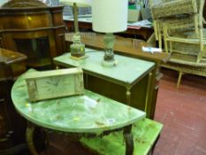 Parcel of onyx effect furniture, table lamps and similar style mantel clock