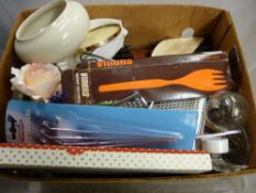 Box of household ware and cutlery etc