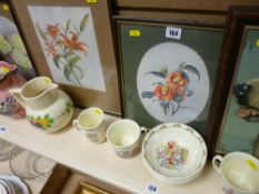 Three framed watercolours - still life and a tapestry of a Labrador