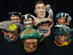 Collection of small Royal Doulton character jugs and one other titled 'The Jug Collector' D7147,