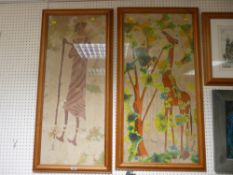 Two African paintings on silk, one signed D N MUNGAY?