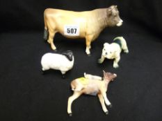 Beswick model of a bull with three other porcelain animals (damages)