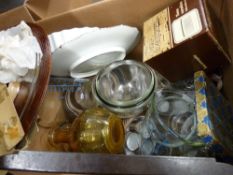 Box of Pyrex and other tableware