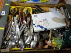 Box of mixed table and kitchen cutlery etc