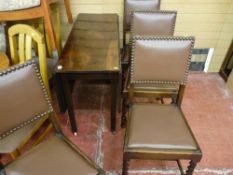 Period gate leg table and four studded back barley twist dining chairs