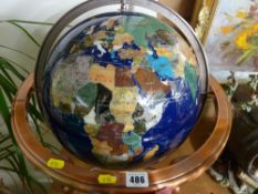 Modern lapis and mixed stone inlaid globe on stand