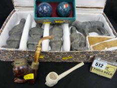 Boxed set of Oriental figurines after 'The Terracotta Warriors', a plastic box of 'Fool's Gold', two